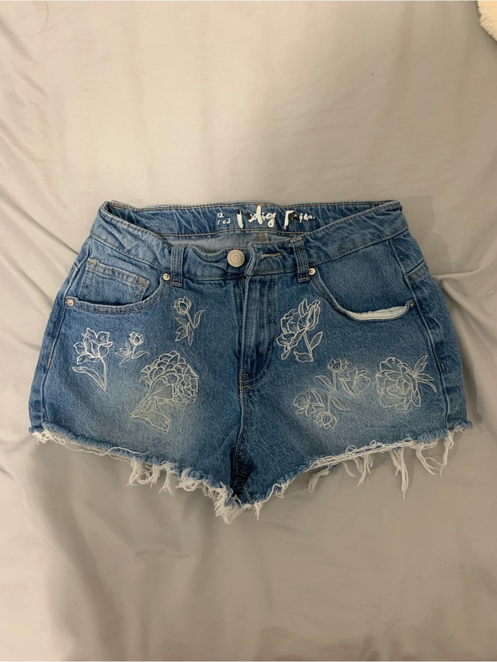 Women's Blue Denim Floral Embroidered Cutoff Shorts
